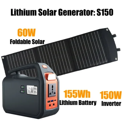 150W Portable Power Generator Emergency Solar Energy Generator Portable Station Output Modified Sine Wave Portable Power 110V 220V for Camping Hiking Fishing